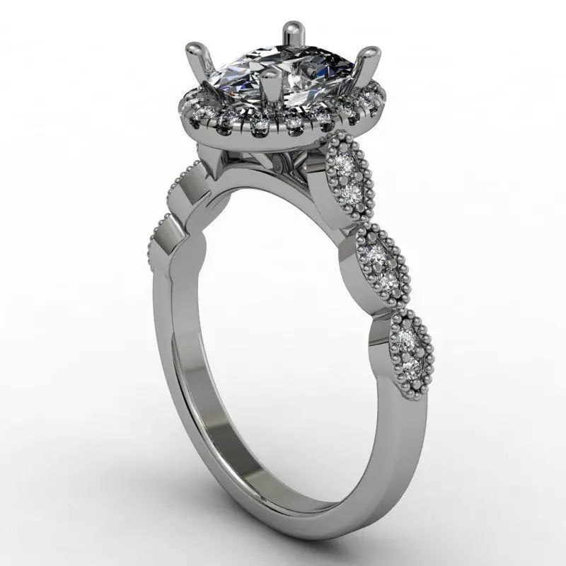 Oval halo engagement ring with marquise shape elements on shank 3D print model_0
