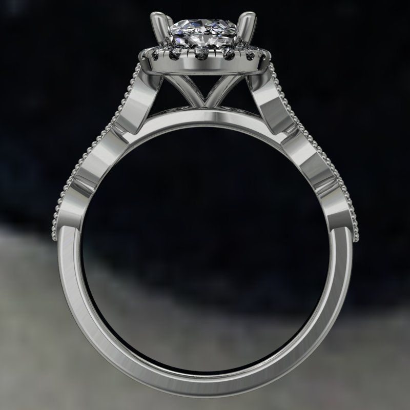 Oval halo engagement ring with marquise shape elements on shank 3D print model_2