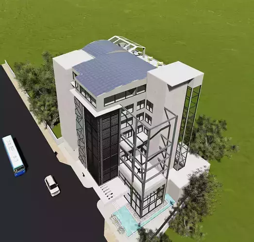 3D Render building with solar panels