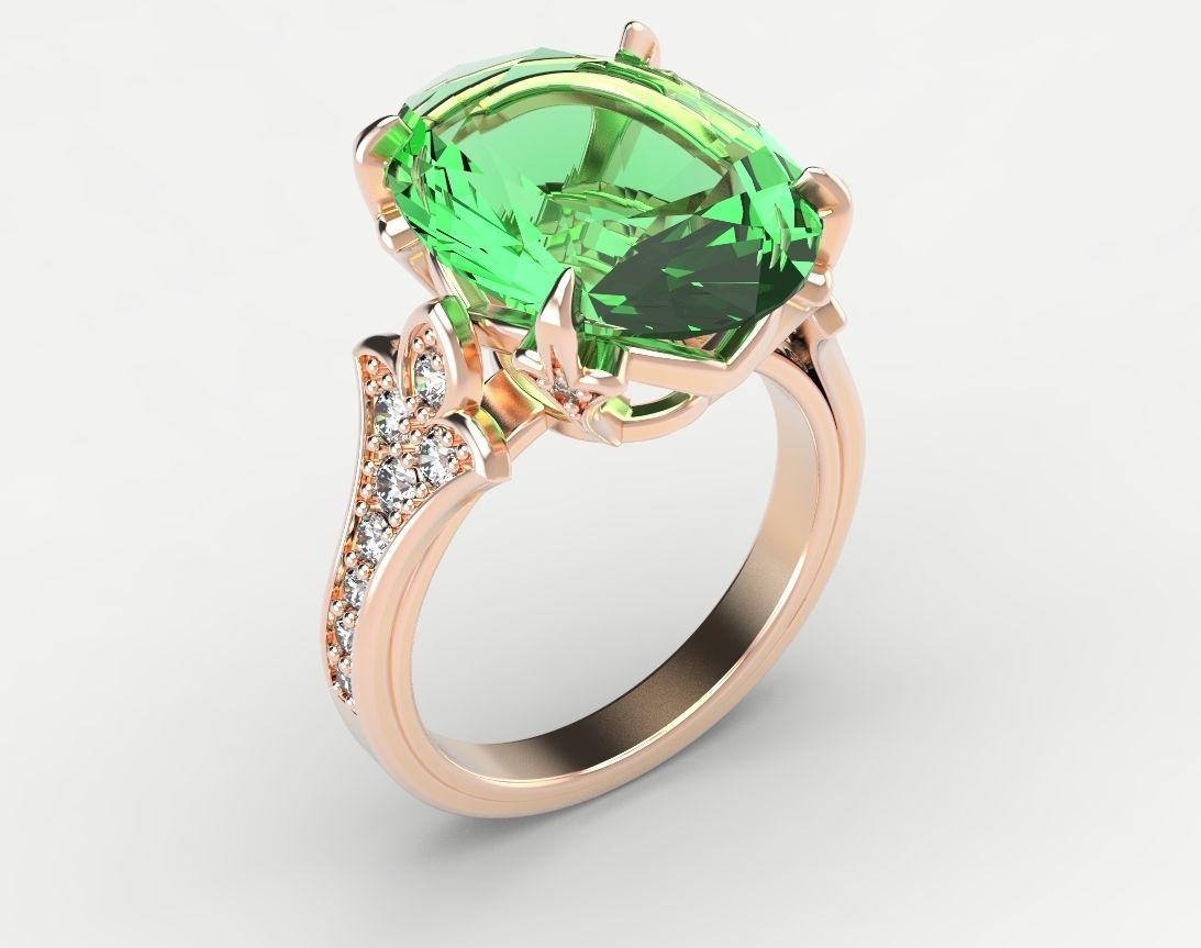 Stylish ring with lilies and diamonds 450 3D print model_7