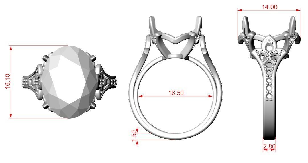 Stylish ring with lilies and diamonds 450 3D print model_13