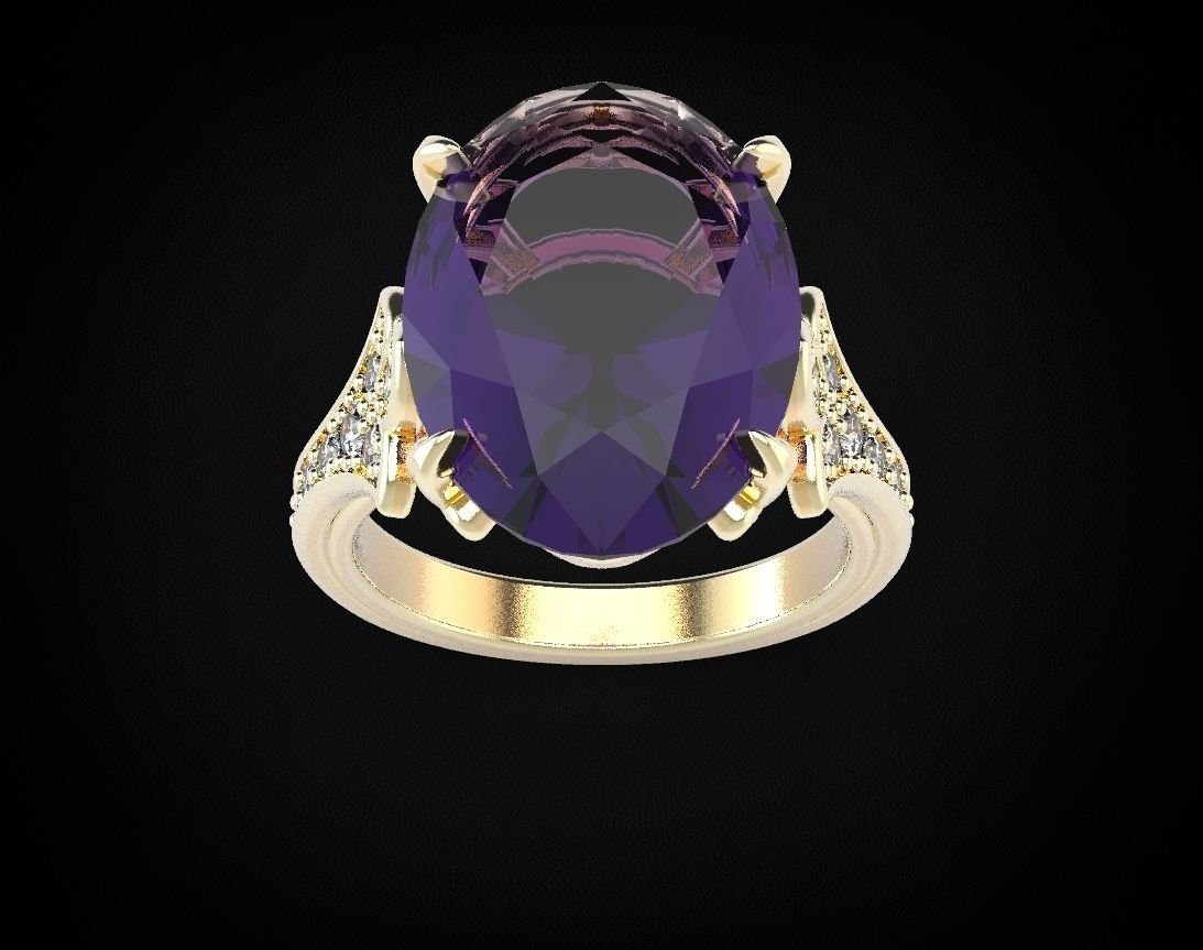 Stylish ring with lilies and diamonds 450 3D print model_4