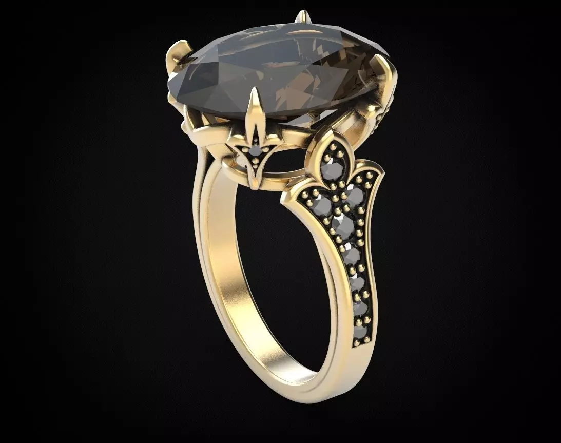 Stylish ring with lilies and diamonds 450 3D print model_0