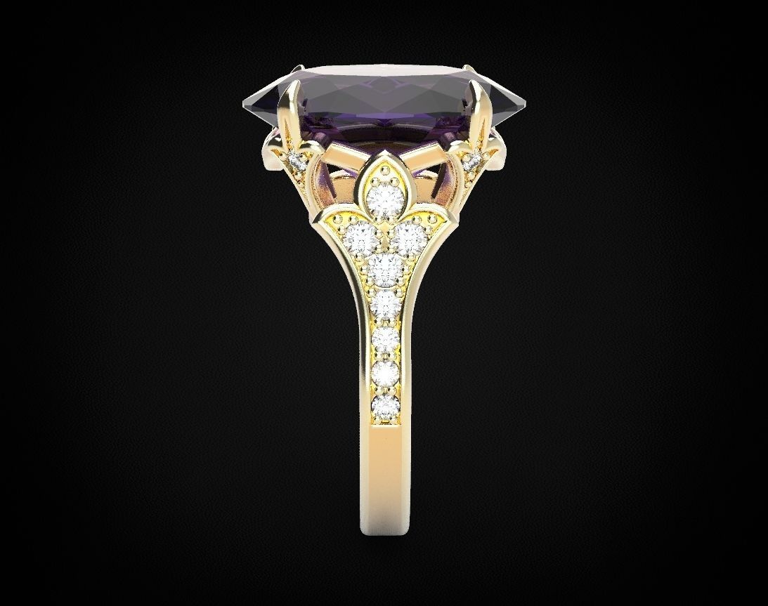 Stylish ring with lilies and diamonds 450 3D print model_2