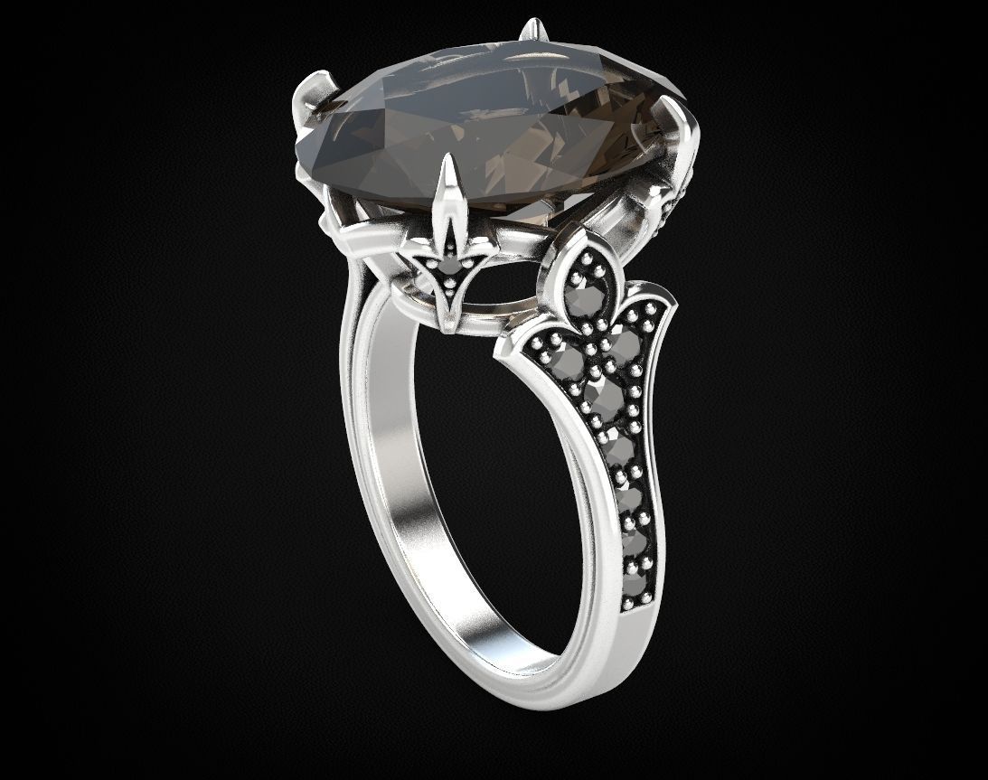 Stylish ring with lilies and diamonds 450 3D print model_8