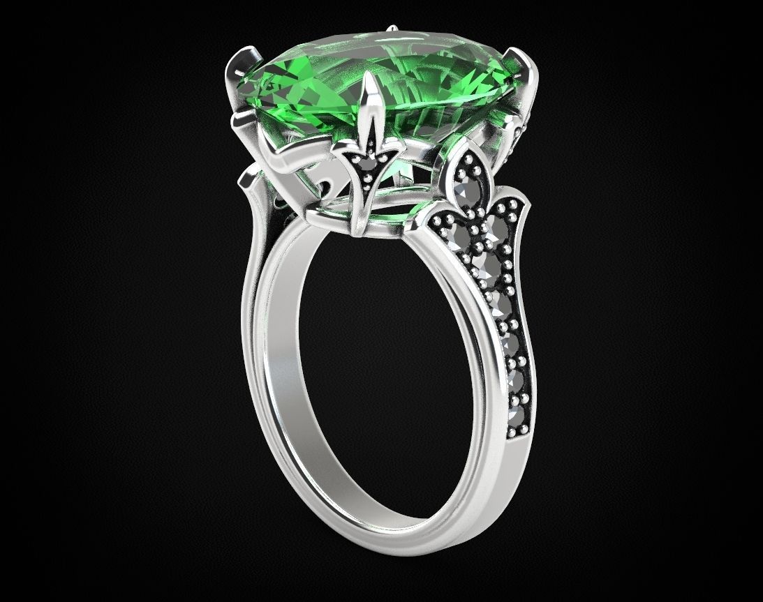 Stylish ring with lilies and diamonds 450 3D print model_6