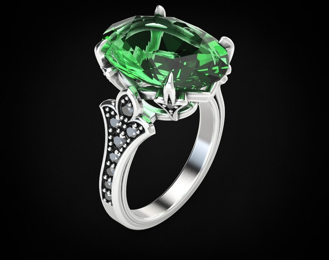 Stylish ring with lilies and diamonds 450 3D print model_5