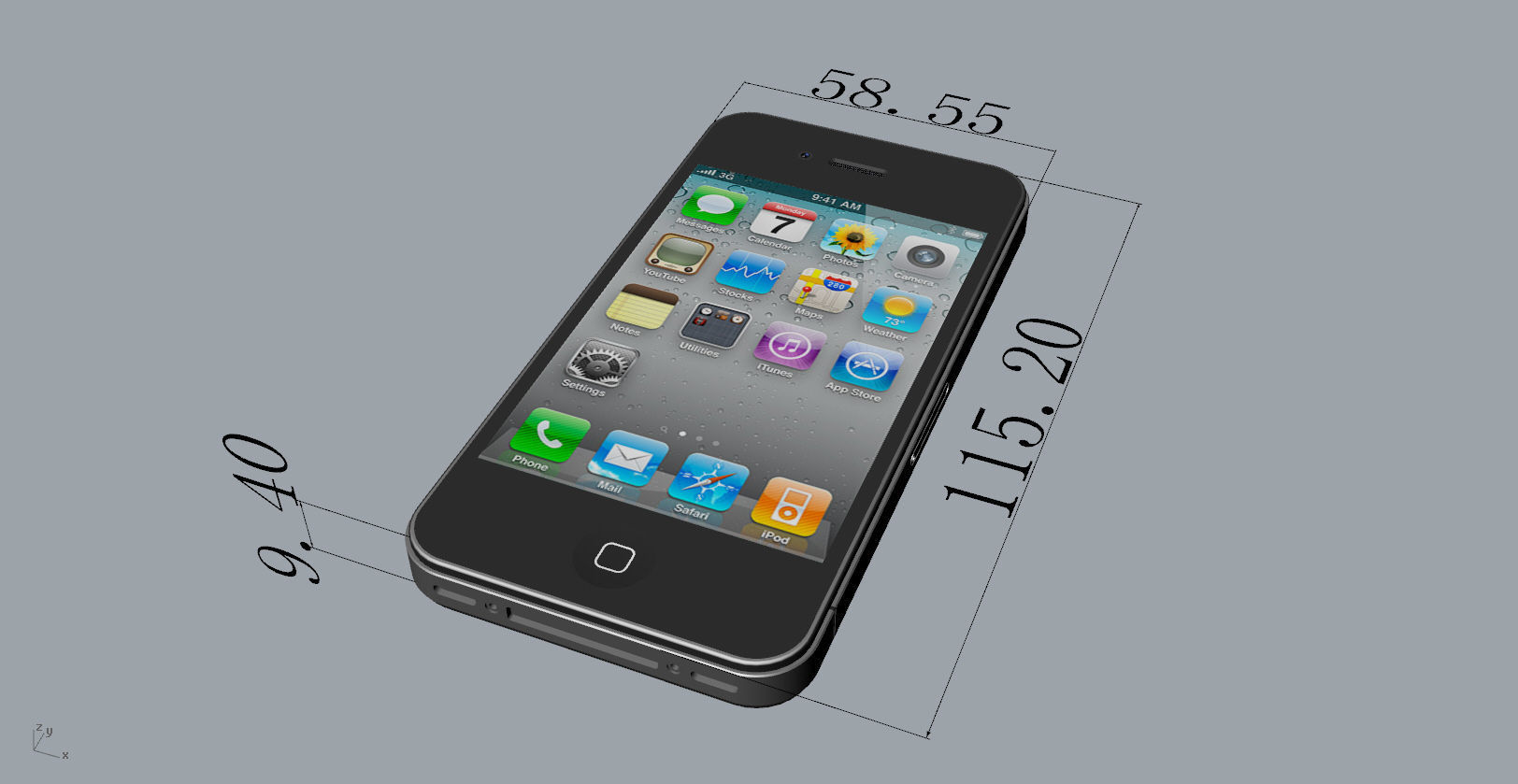 Realistic iphone 4 silver phone 3D print model_4