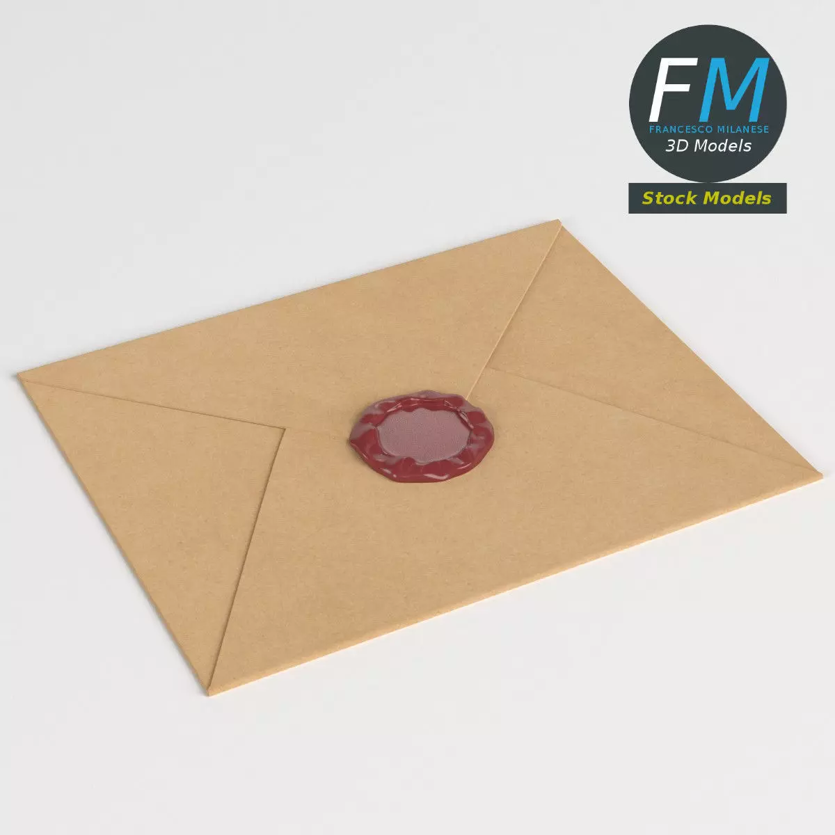 Closed envelope with sealing wax 3D model_0