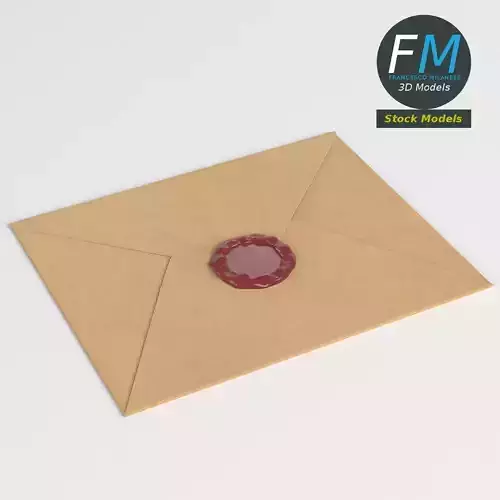 Closed envelope with sealing wax 3D model