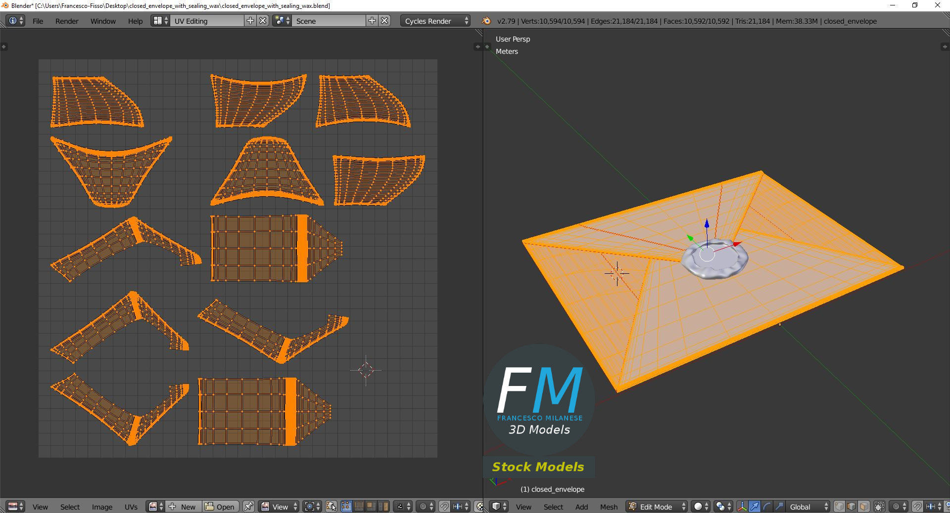 Closed envelope with sealing wax 3D model_10