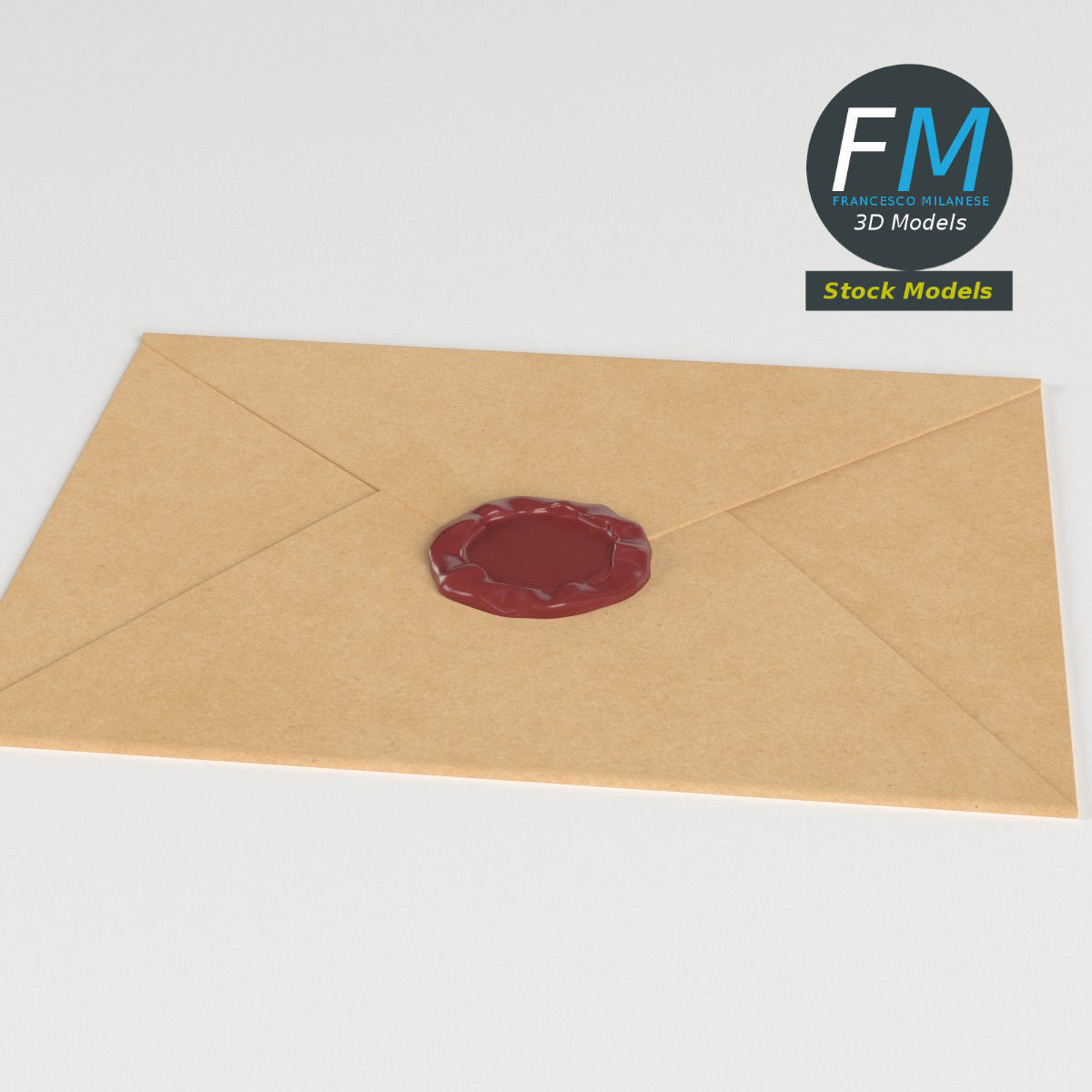 Closed envelope with sealing wax 3D model_2