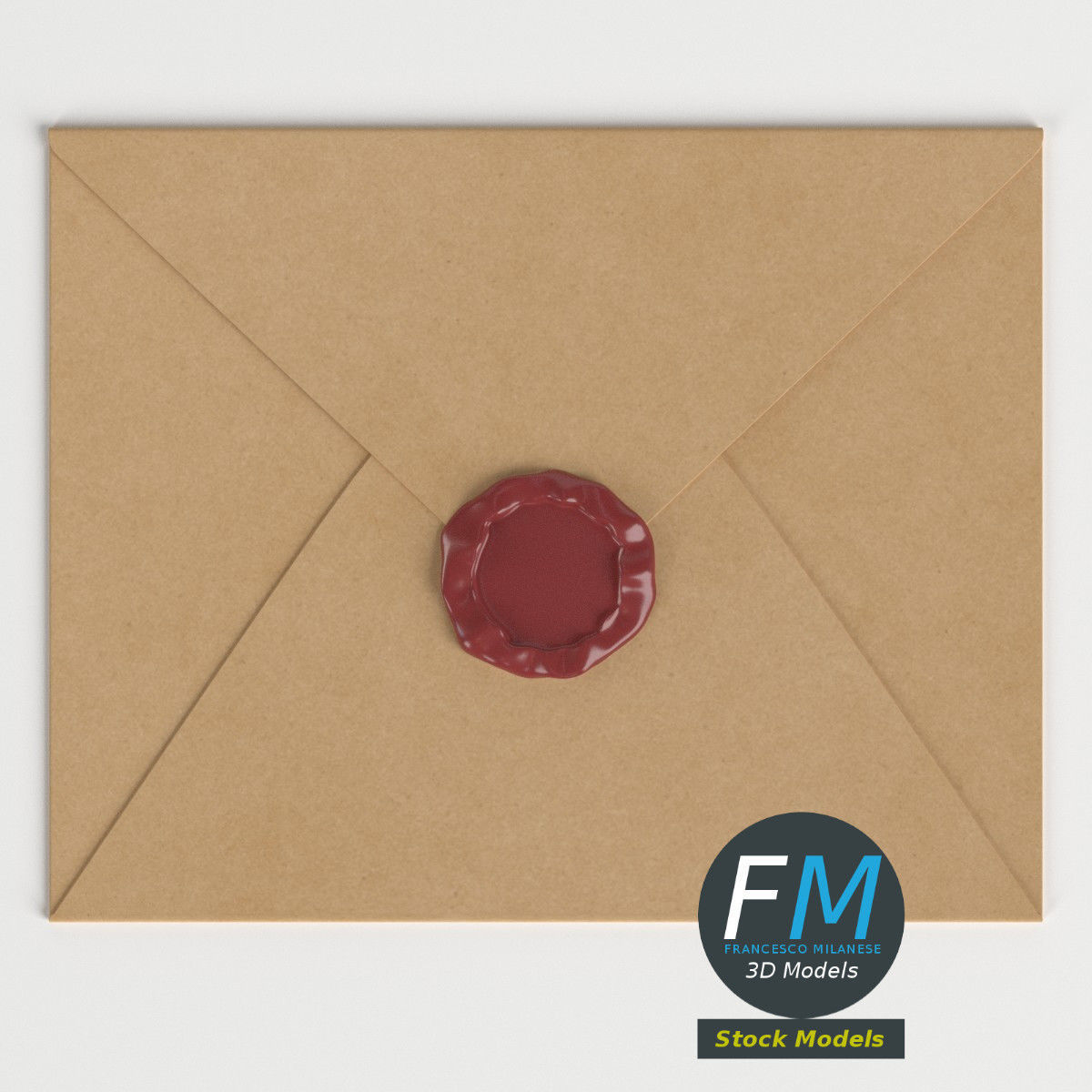Closed envelope with sealing wax 3D model_6