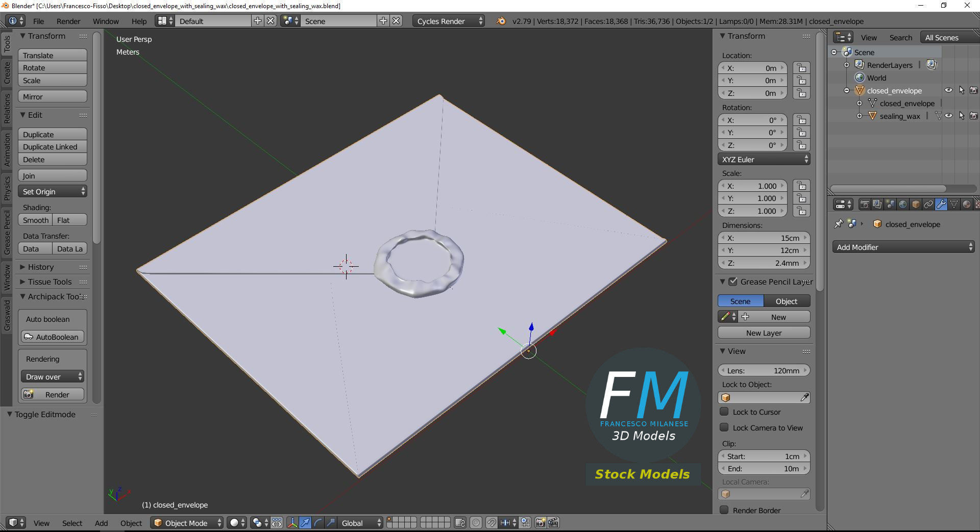 Closed envelope with sealing wax 3D model_9