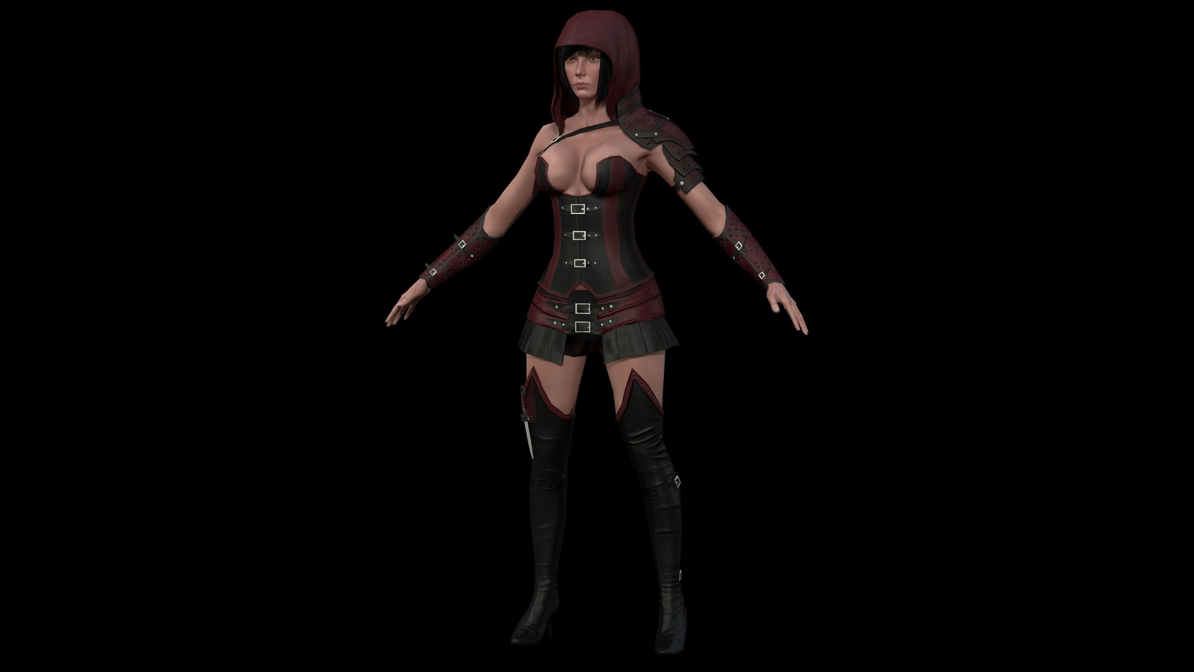 Ninja  Woman  Low poly 3d Model Low-poly 3D model_2