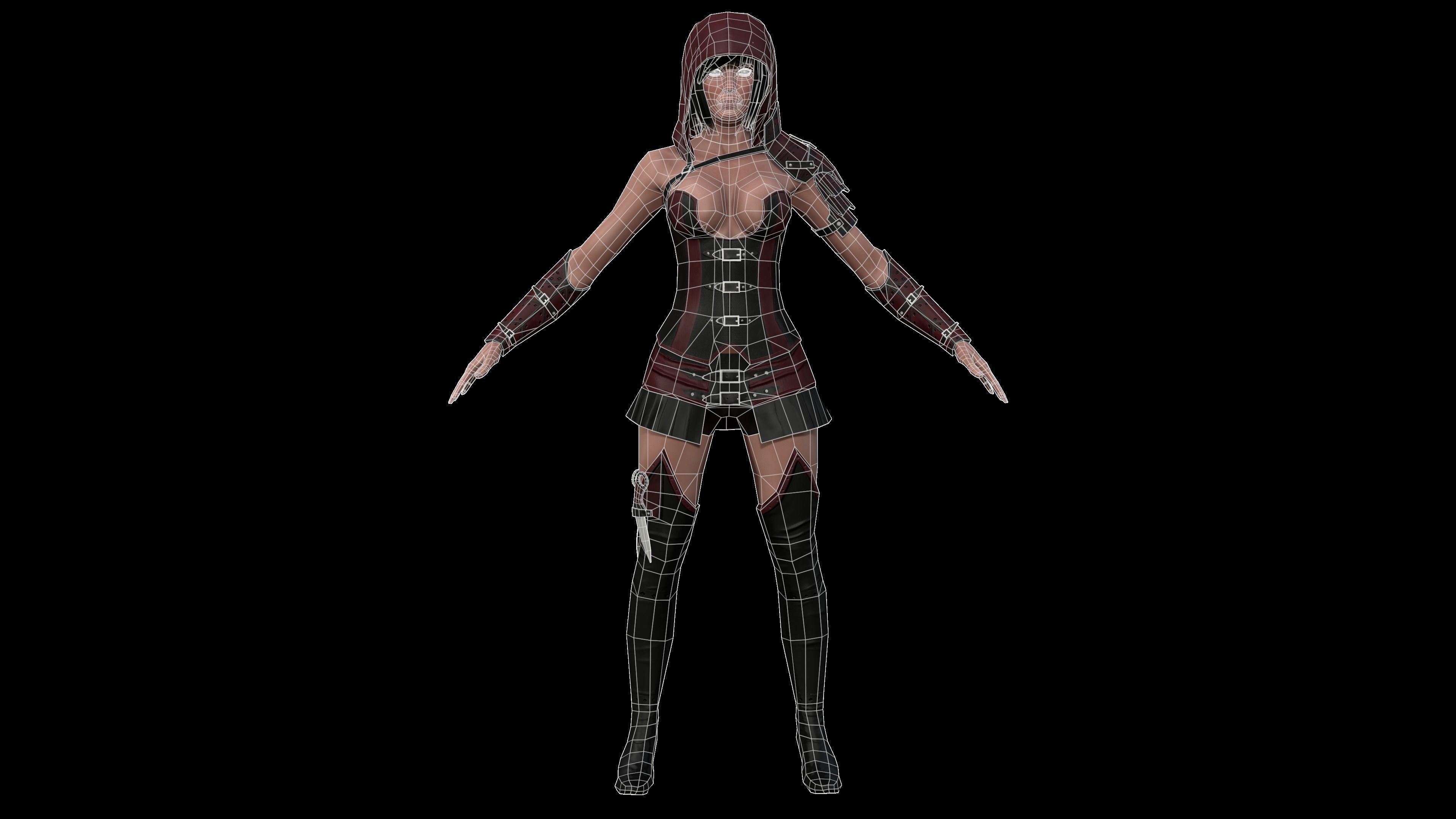 Ninja  Woman  Low poly 3d Model Low-poly 3D model_4