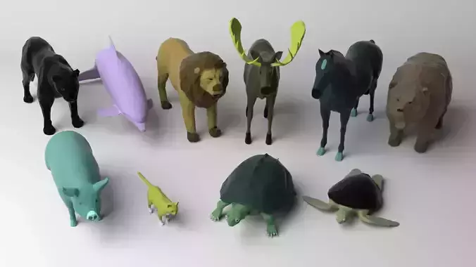 10 low poly colored animals pack Low-poly 3D model