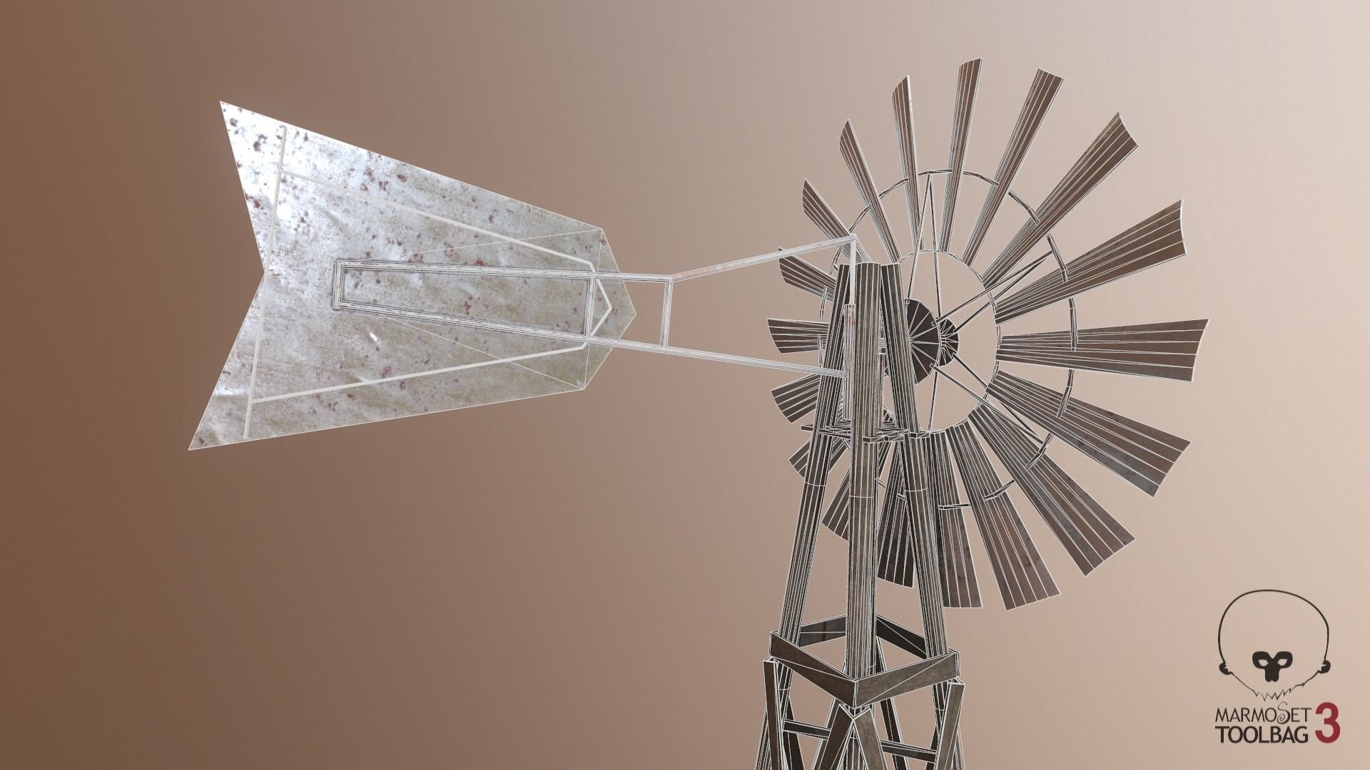 Western - Windmill Low-poly 3D model_7