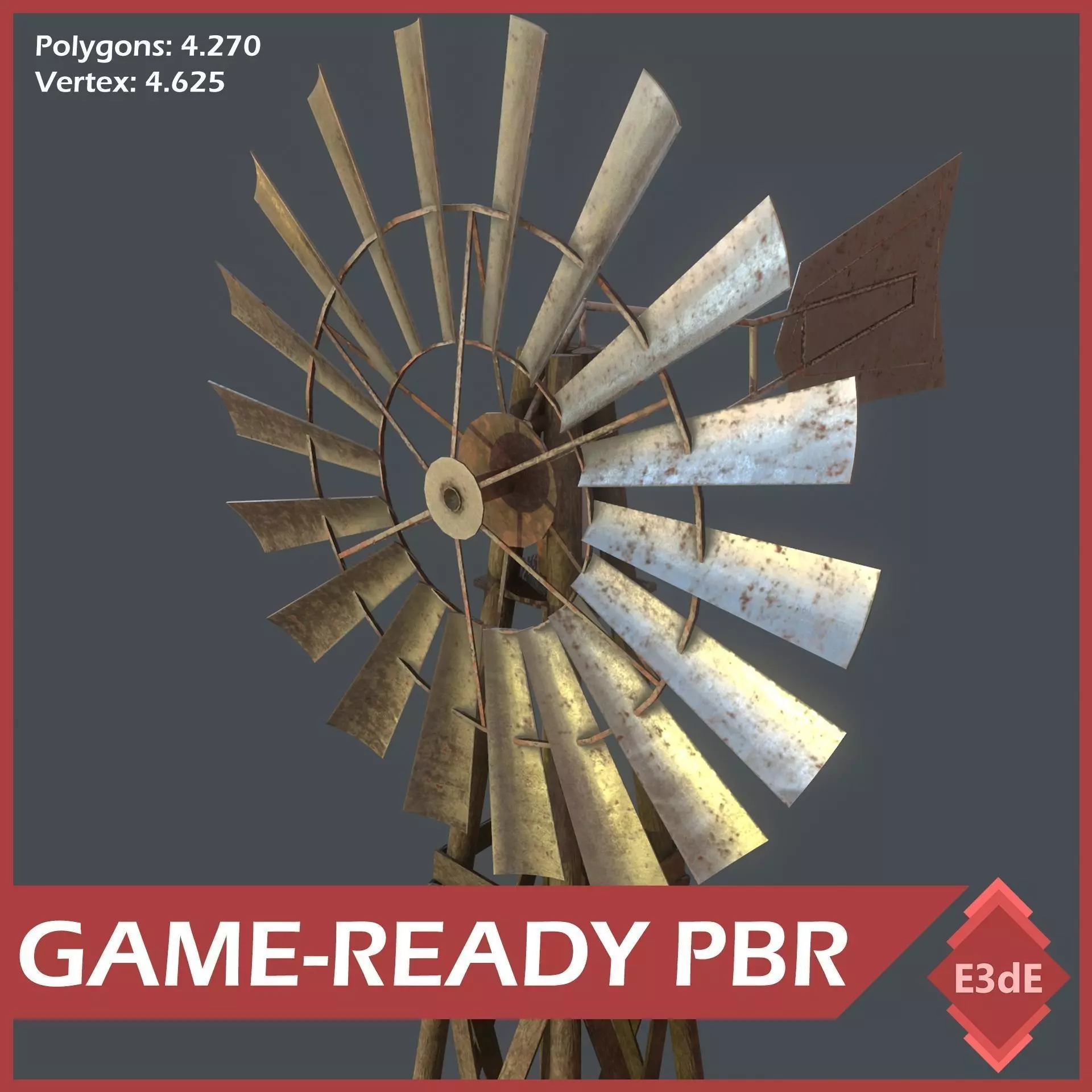 Western - Windmill Low-poly 3D model_0