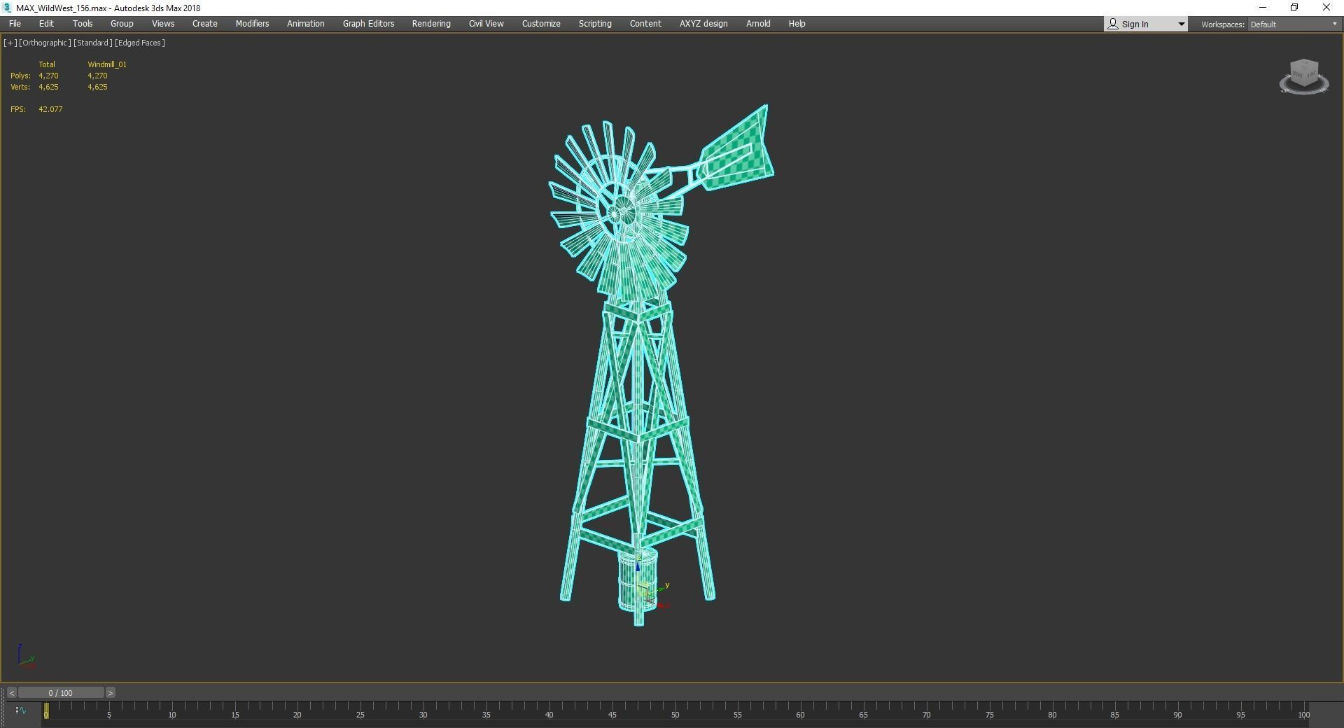 Western - Windmill Low-poly 3D model_8
