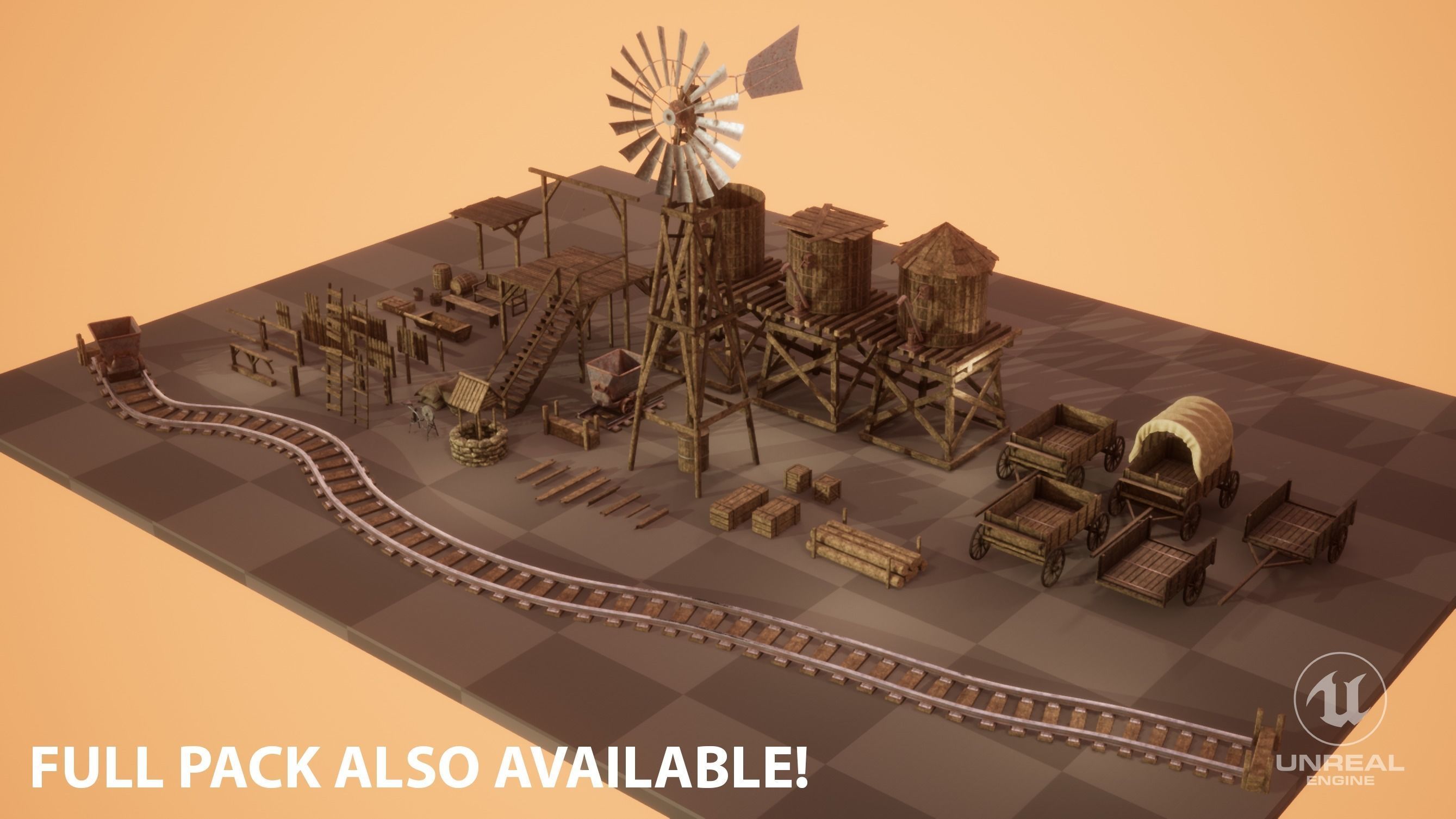 Western - Windmill Low-poly 3D model_10