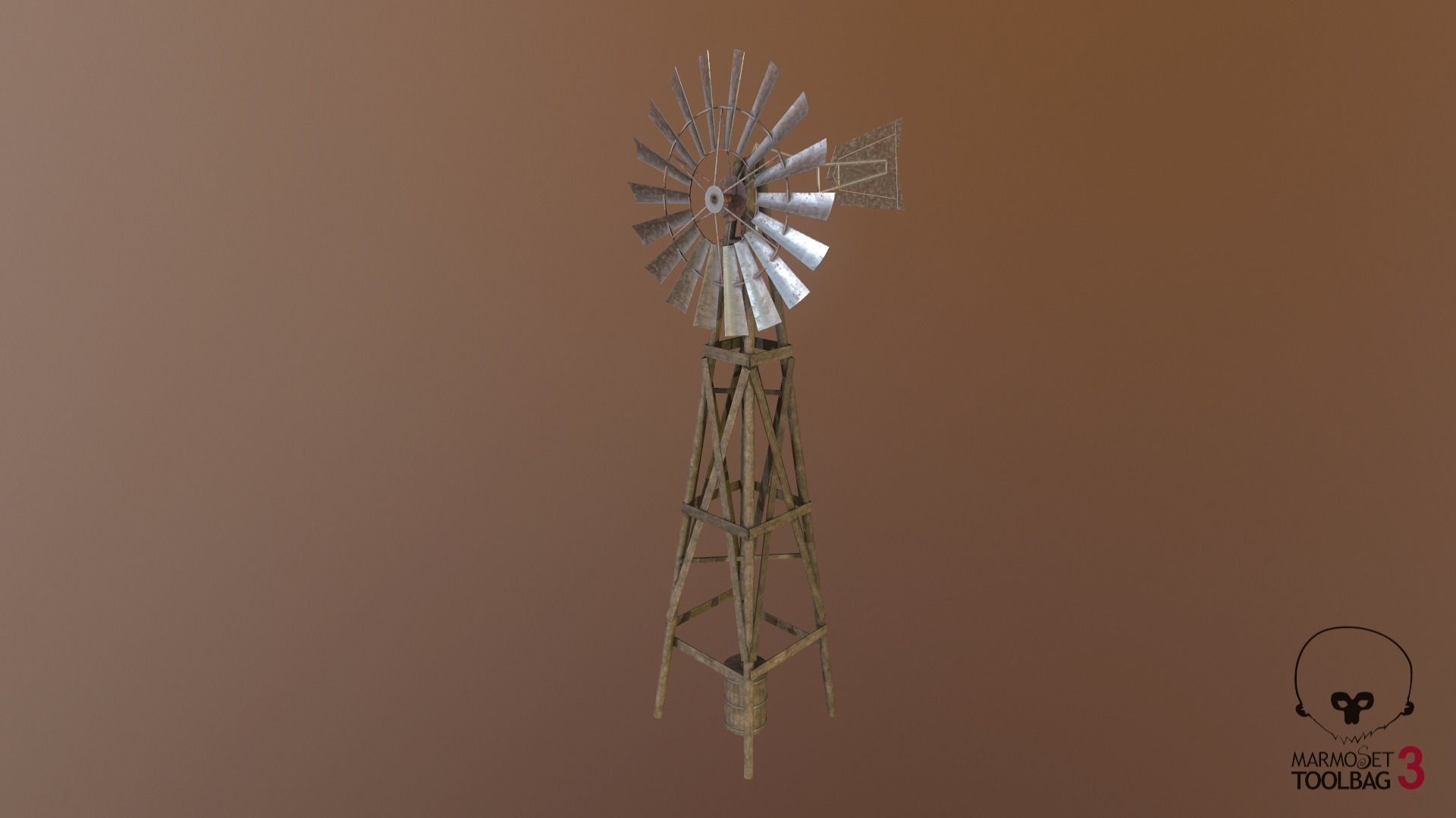 Western - Windmill Low-poly 3D model_1