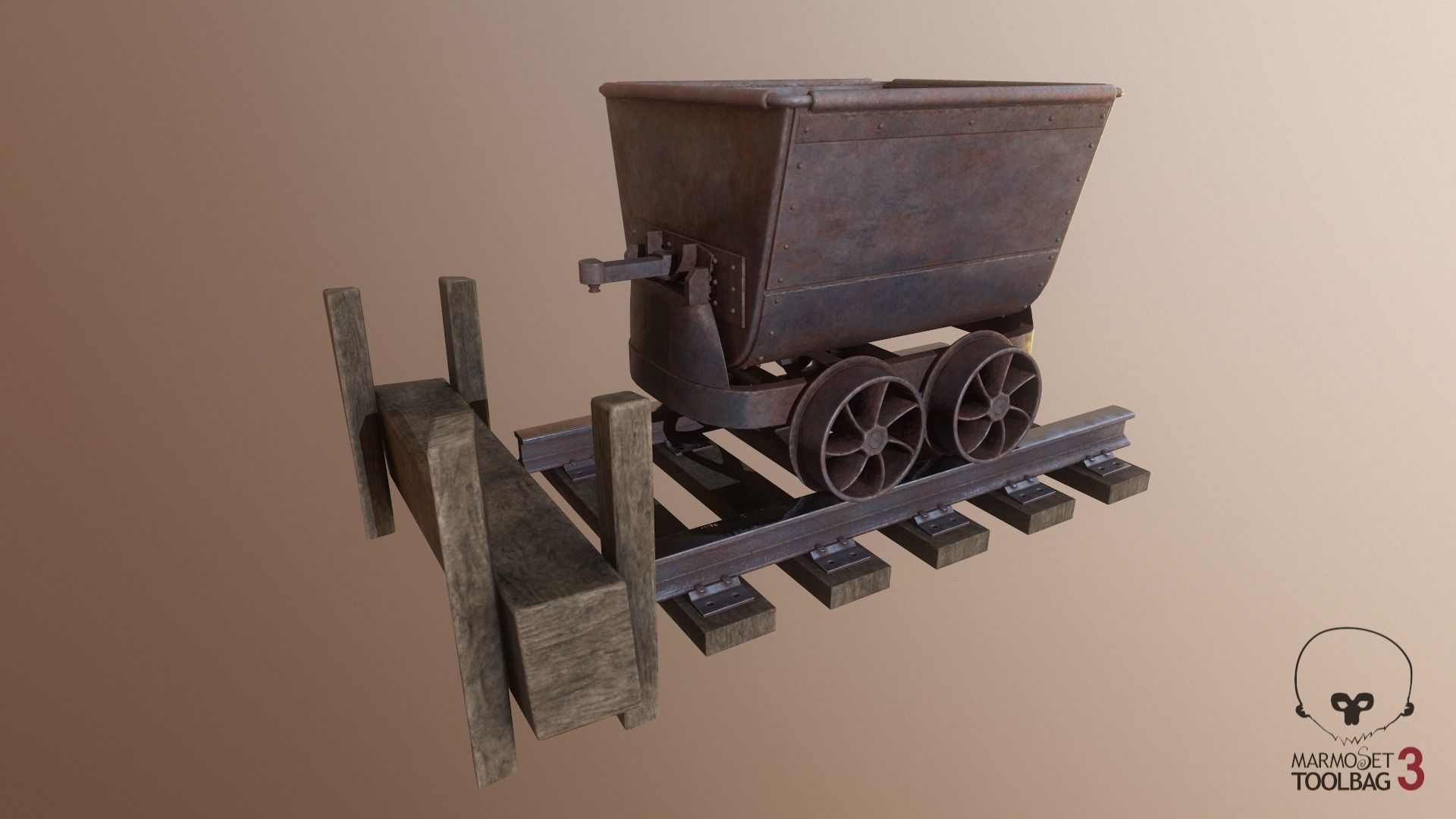 Western - Mining Cart with Railway Low-poly 3D model_1