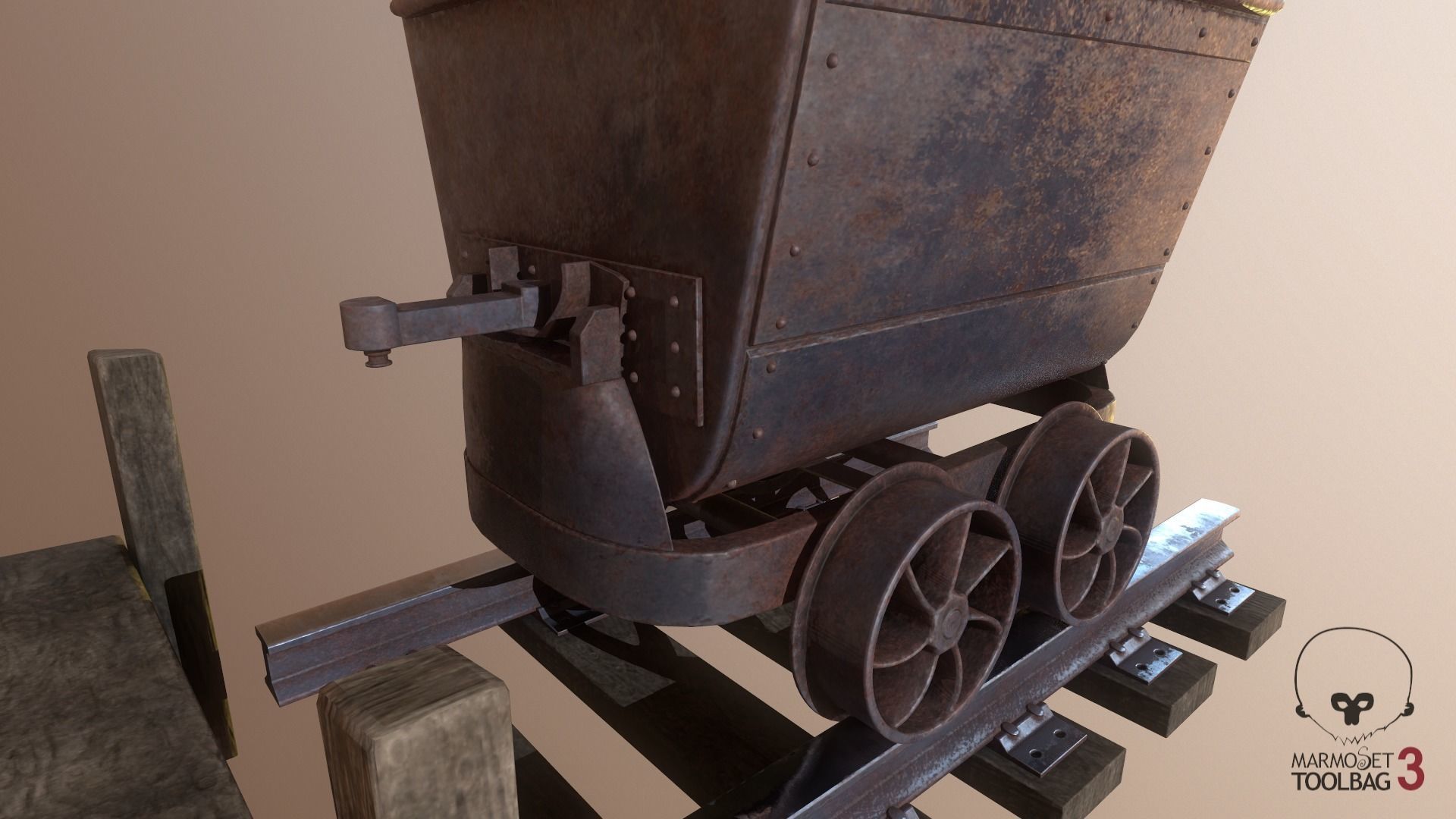 Western - Mining Cart with Railway Low-poly 3D model_4