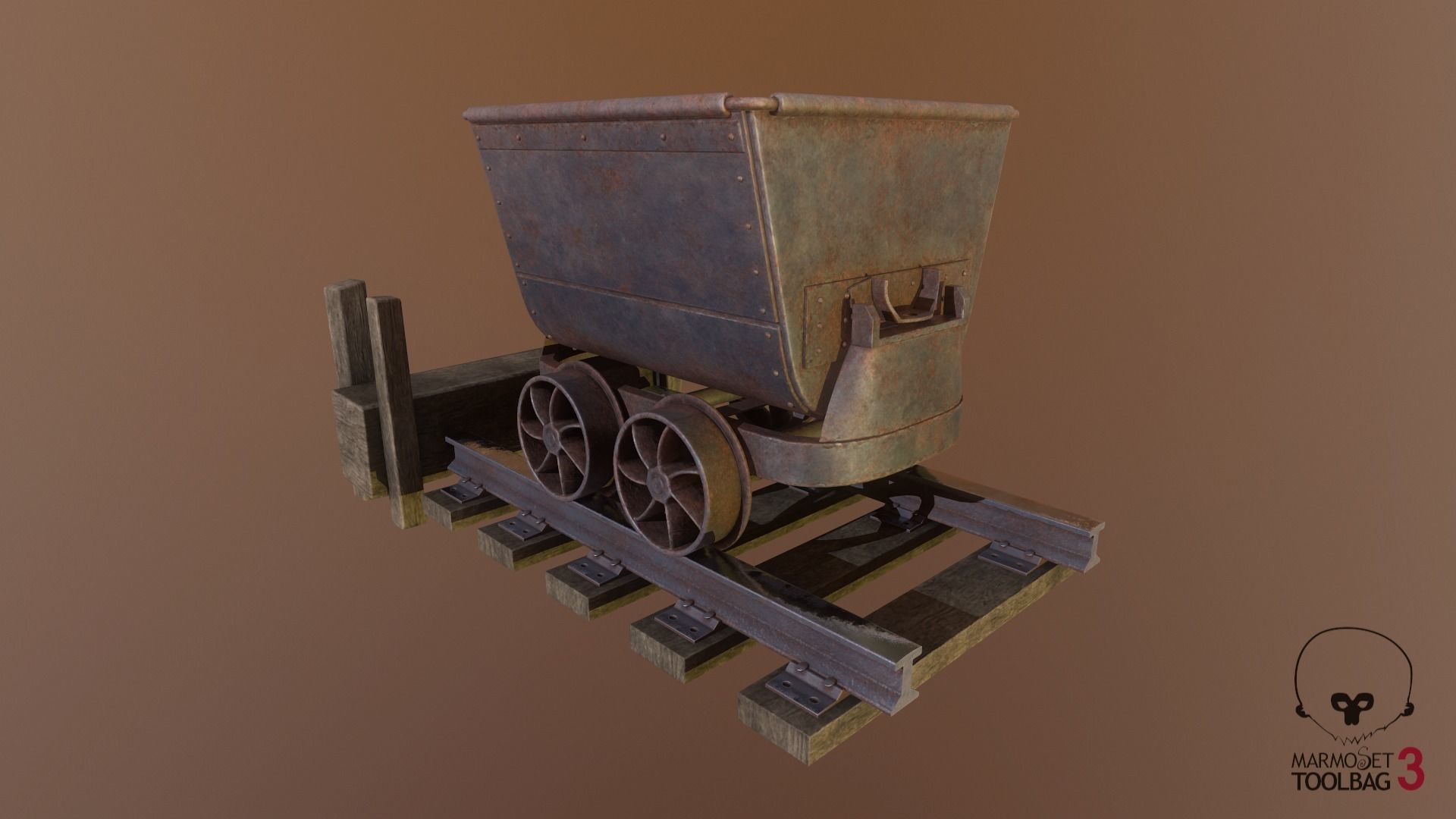 Western - Mining Cart with Railway Low-poly 3D model_3