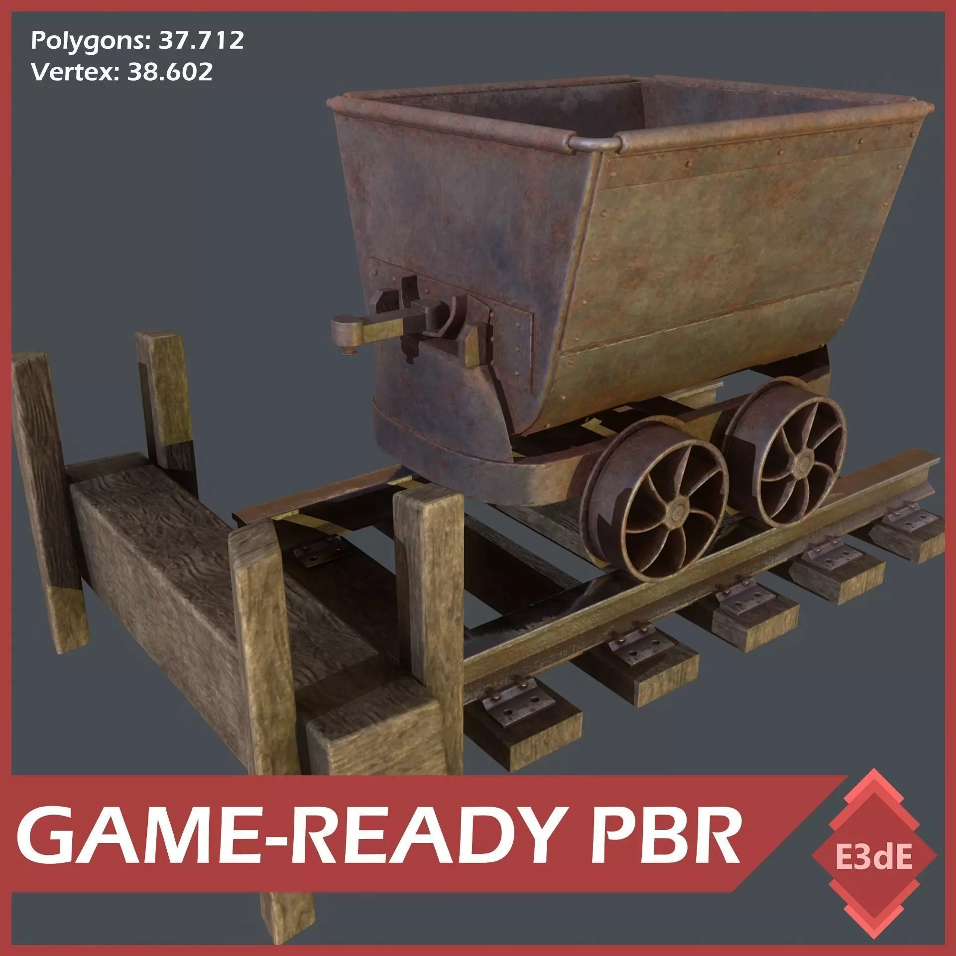 Western - Mining Cart with Railway Low-poly 3D model_0