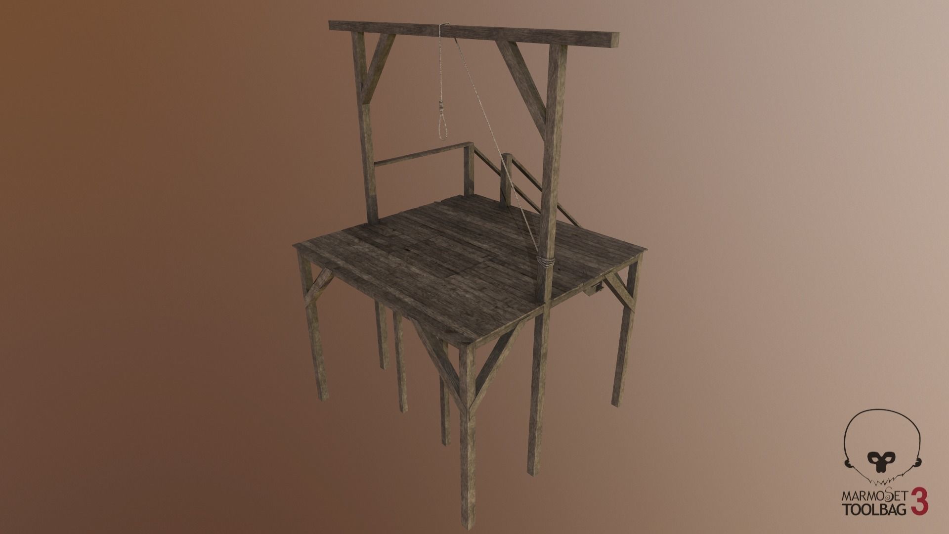 Western - Gallows Low-poly 3D model_3