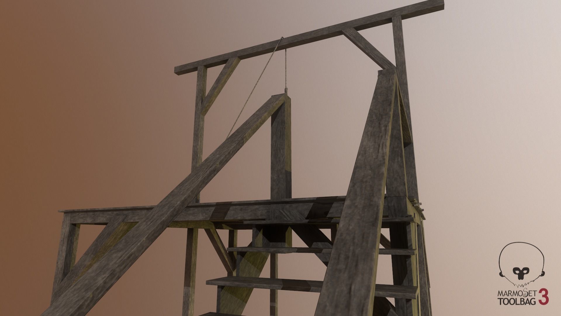 Western - Gallows Low-poly 3D model_2