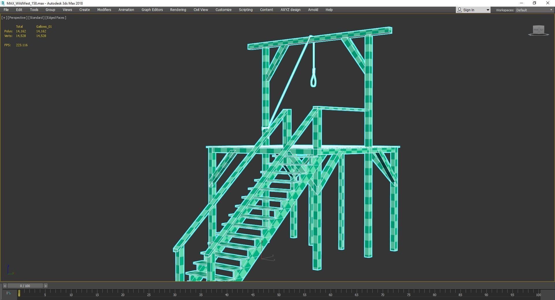 Western - Gallows Low-poly 3D model_8