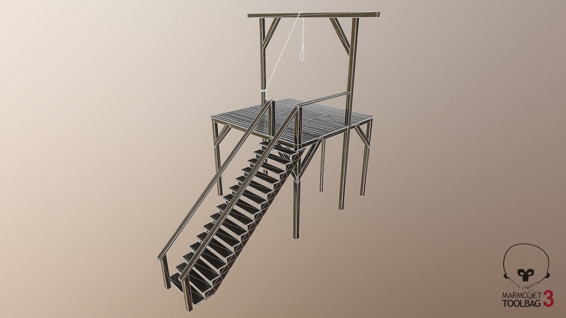 Western - Gallows Low-poly 3D model_6