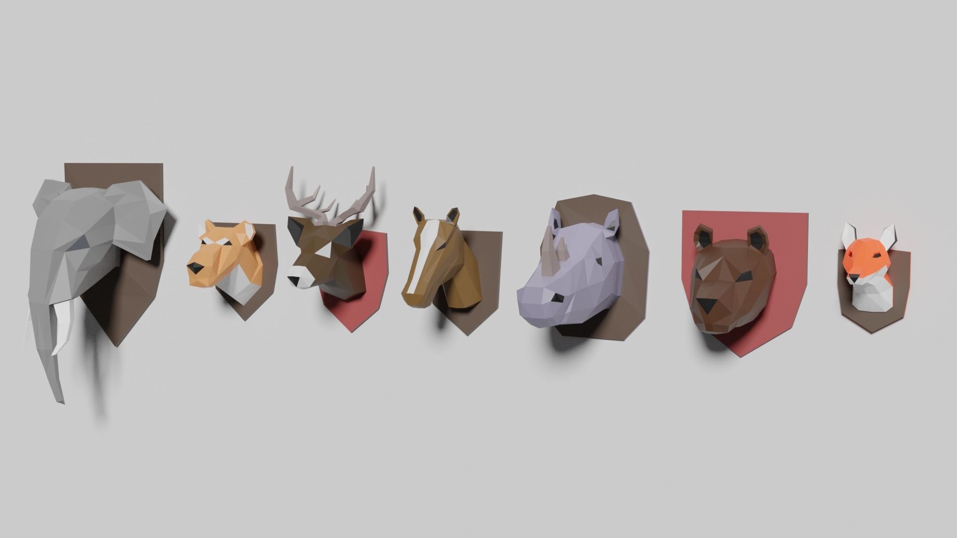 Low poly animal heads Low-poly 3D model_0