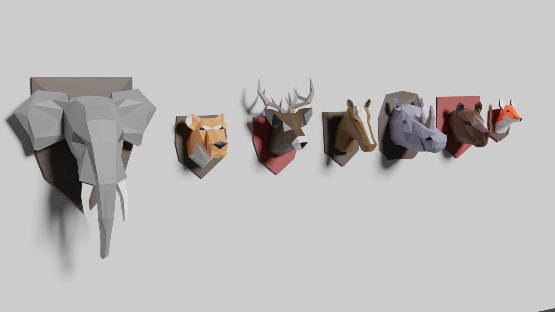 Low poly animal heads Low-poly 3D model_1