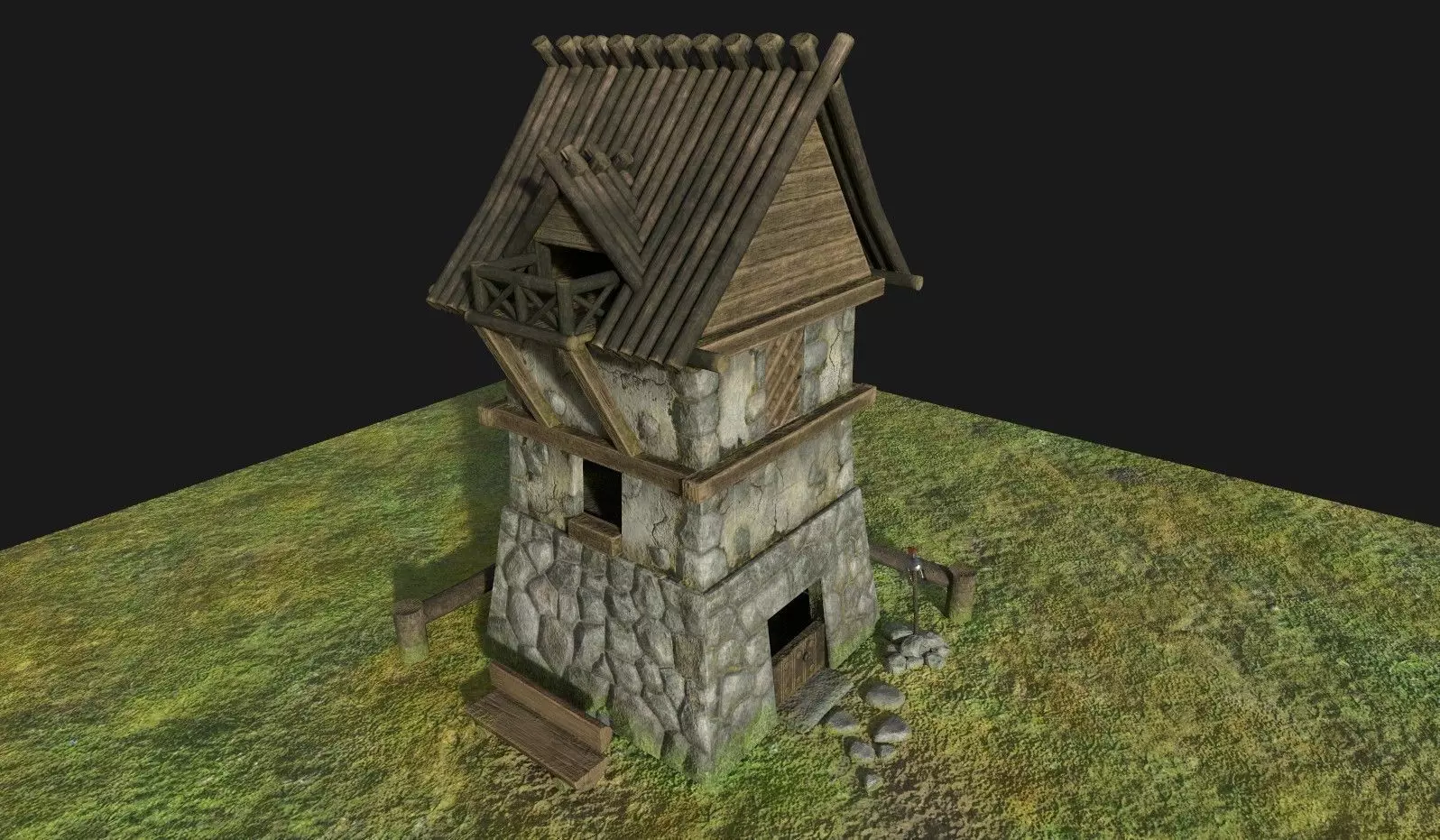 Asterix Styled house Low-poly 3D model_0