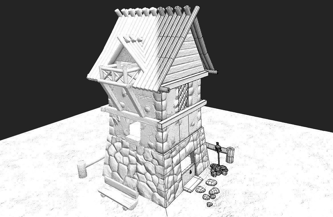 Asterix Styled house Low-poly 3D model_3