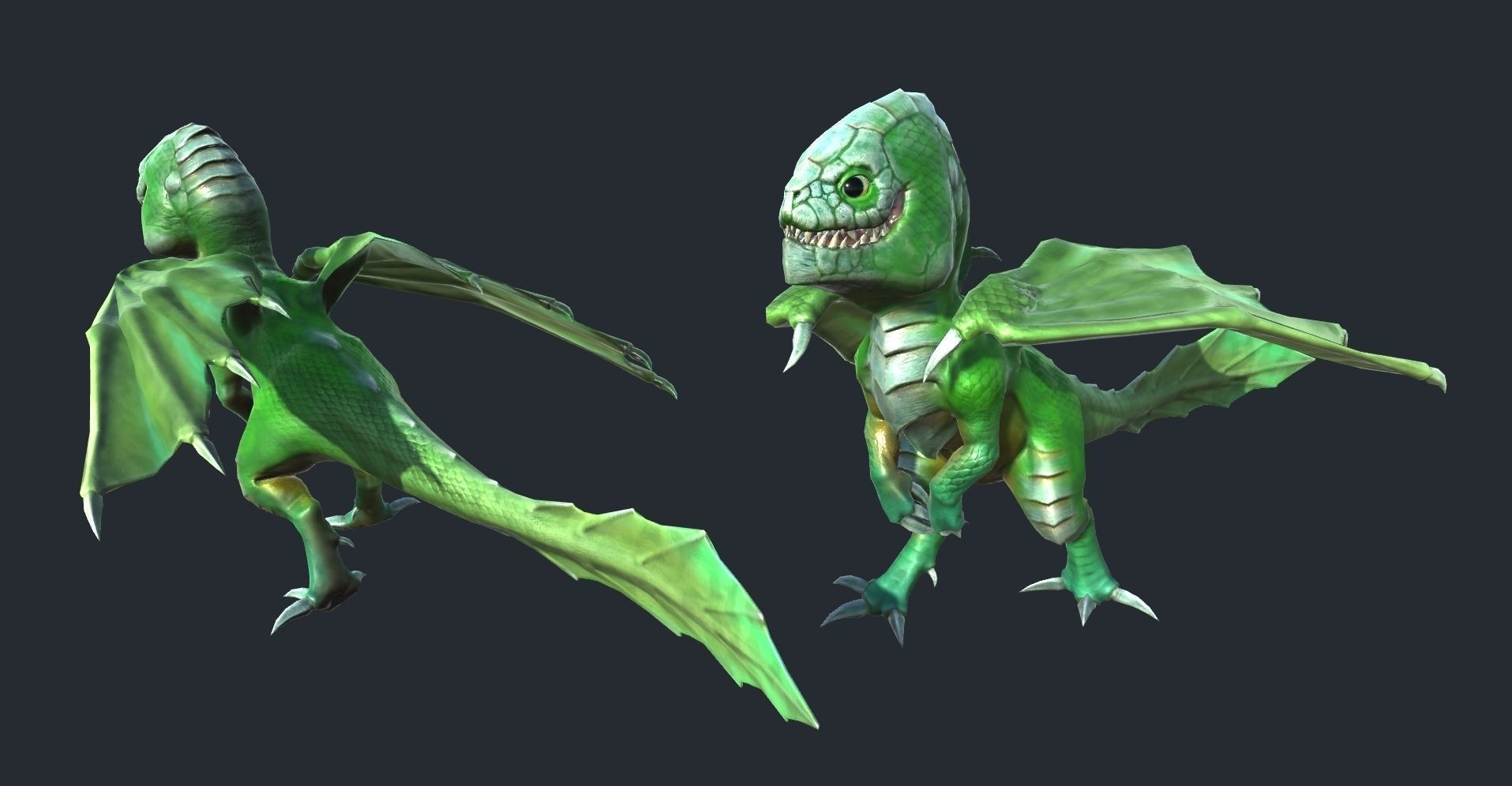 Dragon creature with wings Low-poly 3D model_3
