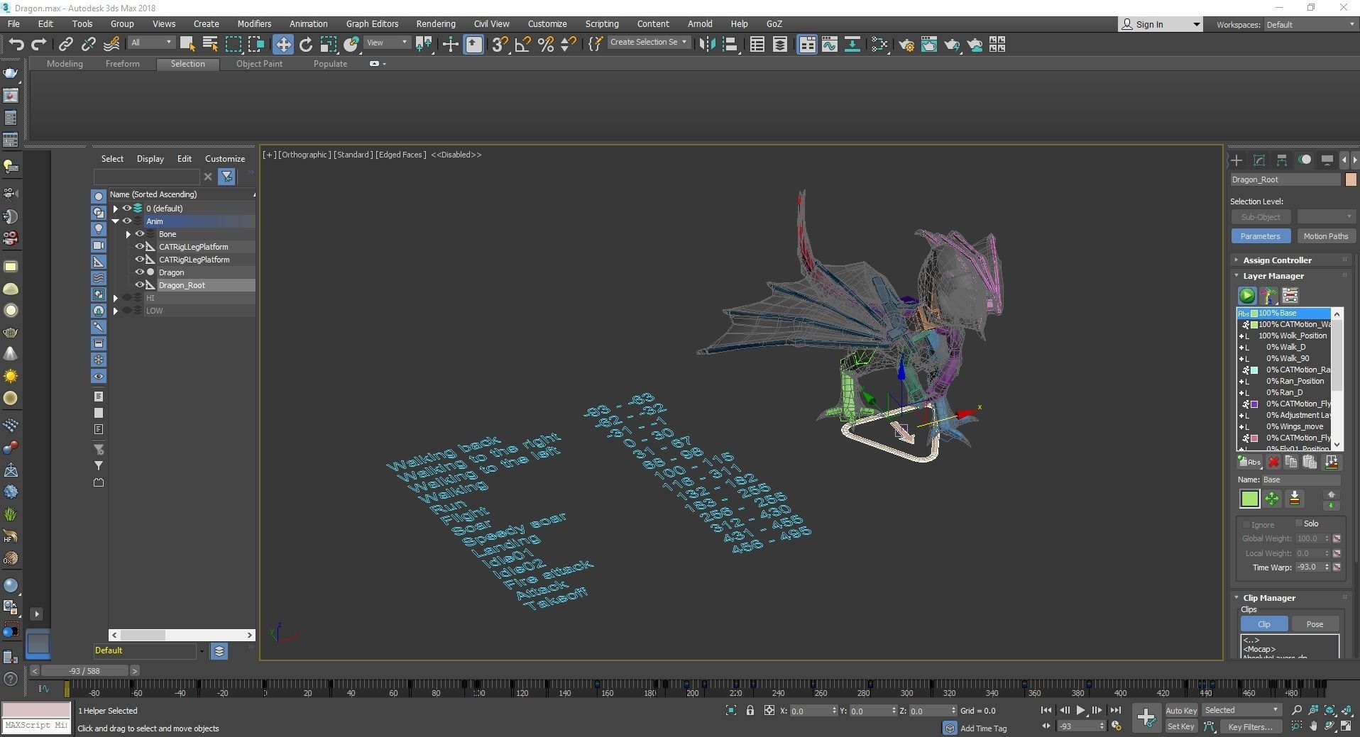 Dragon creature with wings Low-poly 3D model_6