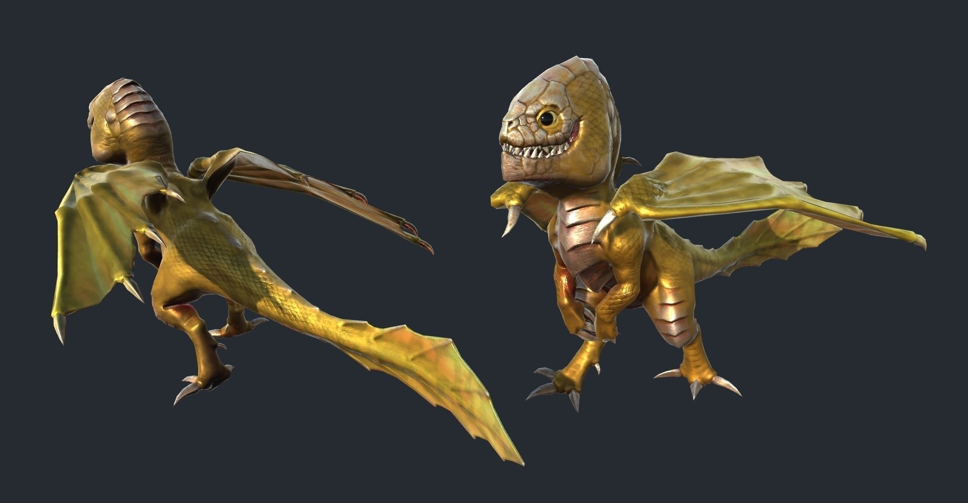 Dragon creature with wings Low-poly 3D model_2