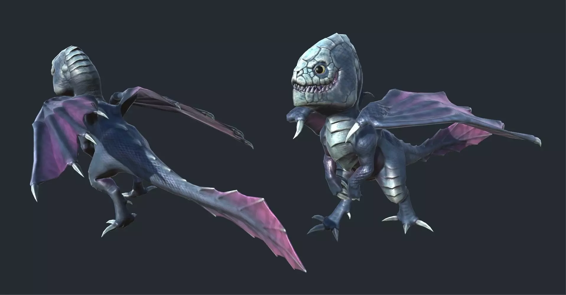 Dragon creature with wings Low-poly 3D model_0
