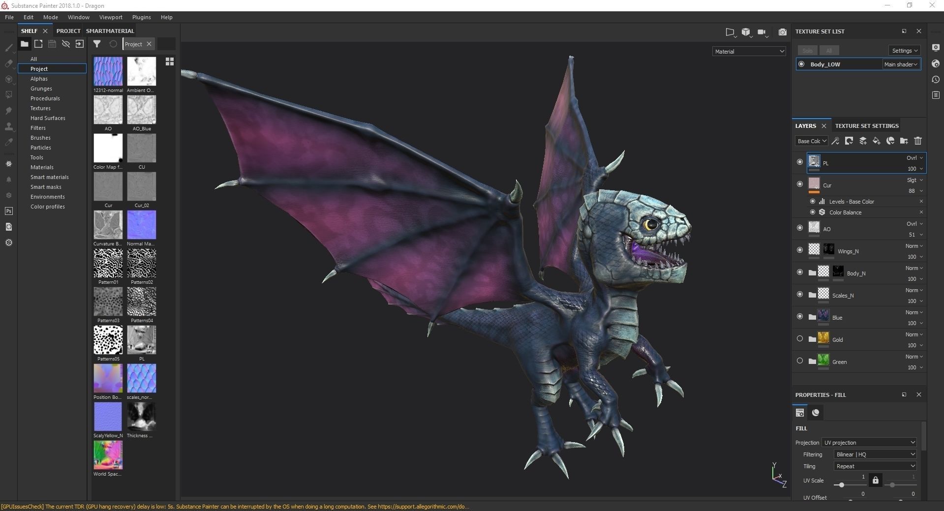 Dragon creature with wings Low-poly 3D model_4