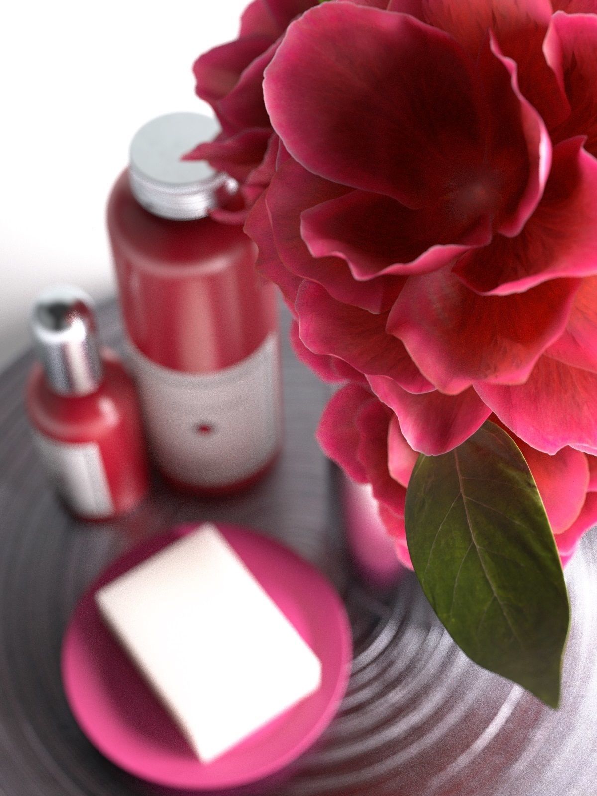 Tray with Flowers Soap and Body Products 3D model_2