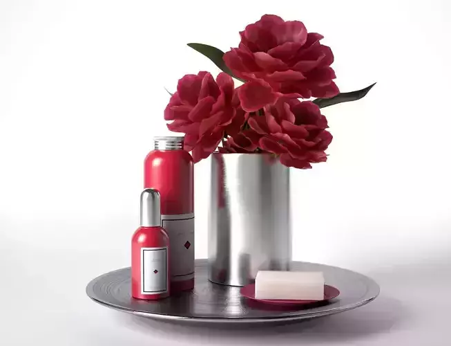 Tray with Flowers Soap and Body Products 3D model