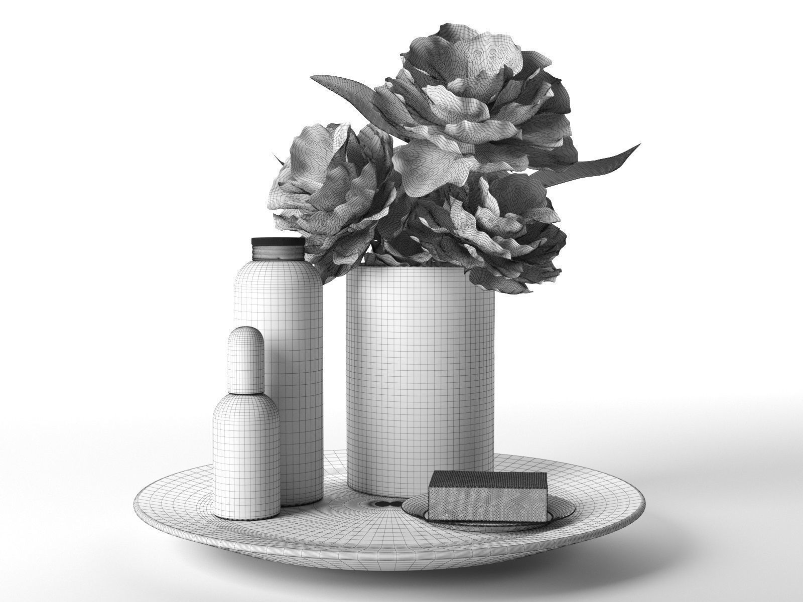 Tray with Flowers Soap and Body Products 3D model_3