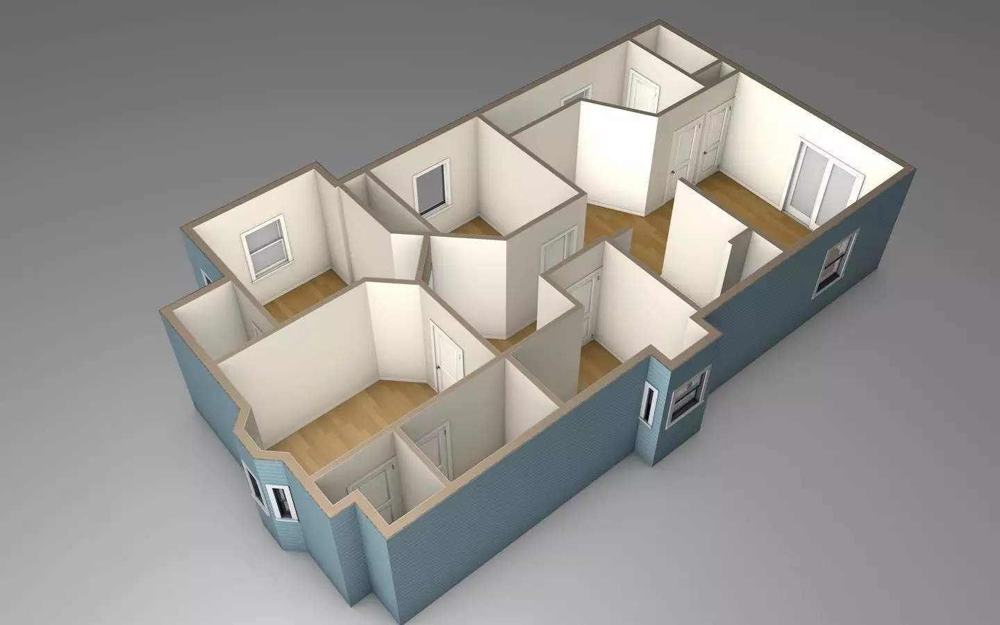 House Model floor plan of two bedroom apartment Low-poly 3D model_0