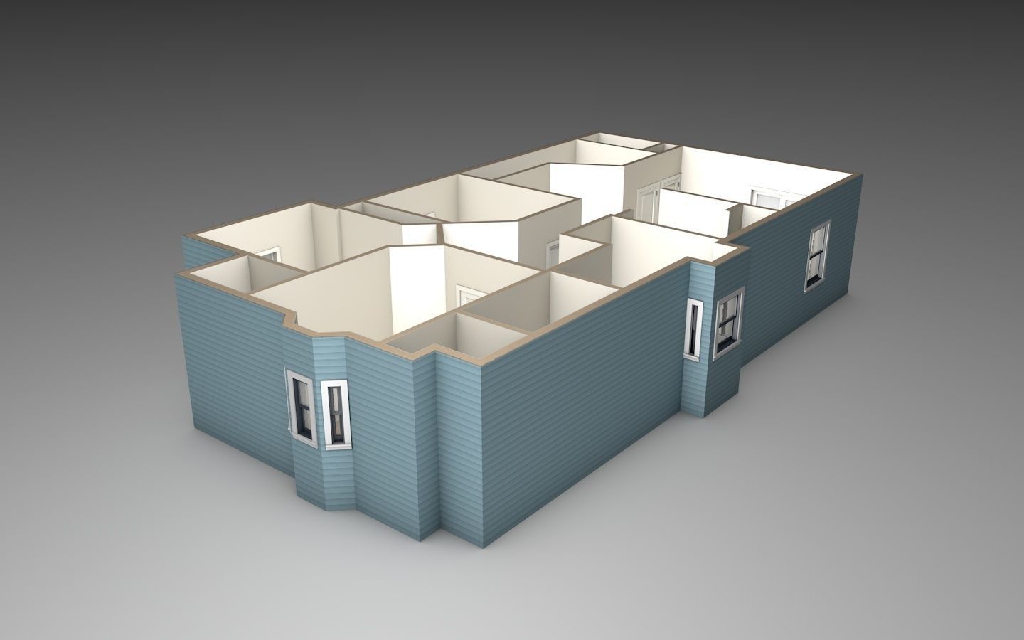 House Model floor plan of two bedroom apartment Low-poly 3D model_1