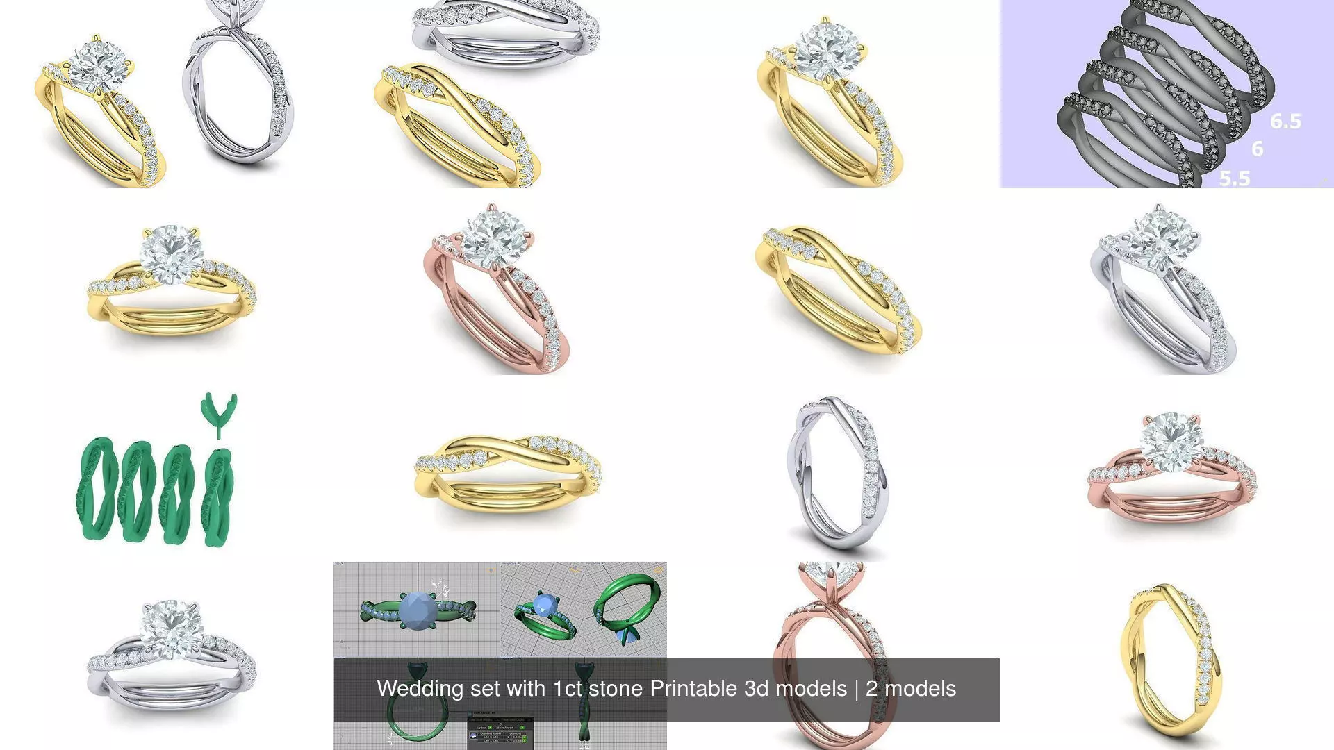 Wedding set with 1ct stone Printable 3d models 3D Model Collection_1