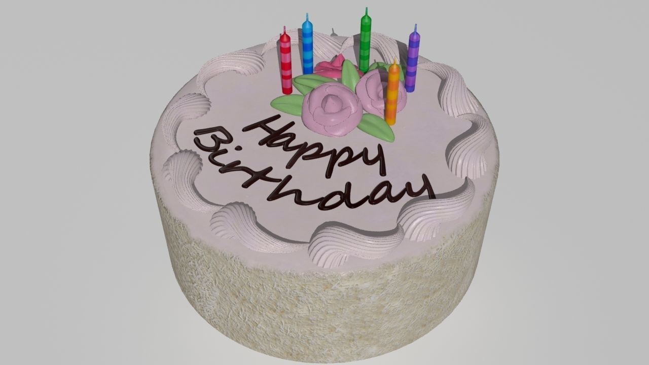6 cakes birthday cake with candles 3D model_3